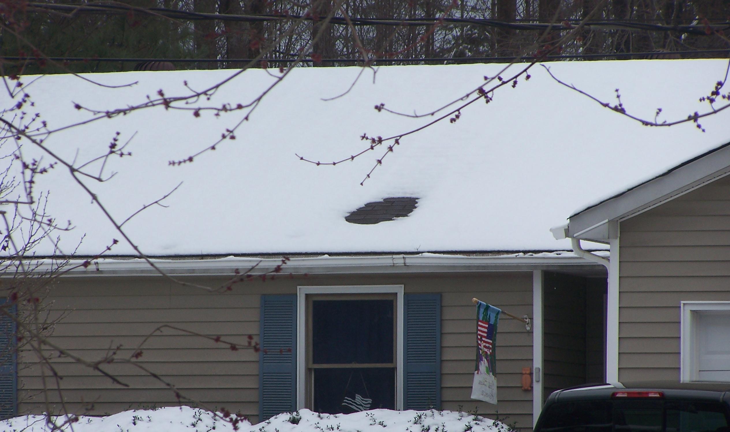 Duct leakage melting snow on roof